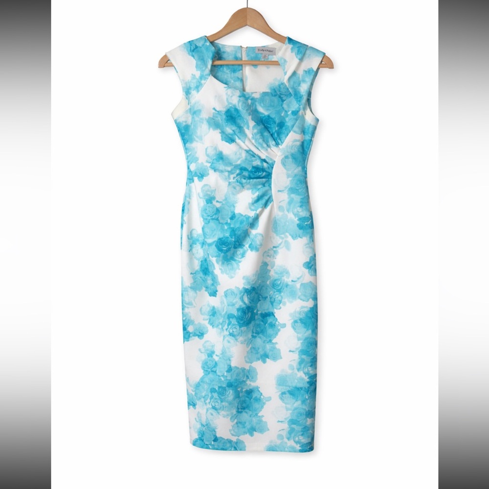 Shelby & Palmer Aqua Floral Midi Dress Size 6